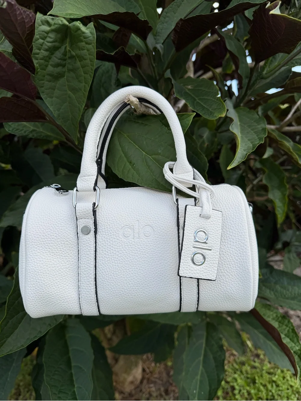 ALO Yoga White Pebbled Mini Barrel Bag with Wallet